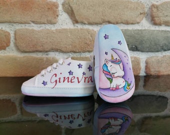 Baby shoes, baby shoes, personalized hand-painted shoes, cotton canvas, crib, birth gift, baby shoes, handmade painted