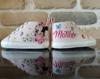 Personalized hand-painted baby girl/boy/baby shoes cotton canvas shoes birth gift baby shoes handmade painted