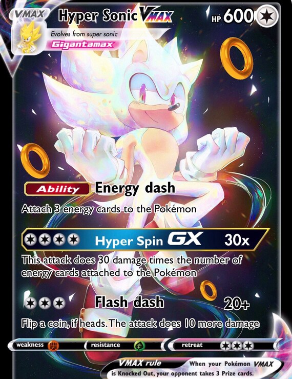 Hyper Sonic VMAX Custom Made Kids Cosplay One Off Full Art Pokemon Proxy  Card - HANDMADE - Holographic- PSA - Sonic & Tails