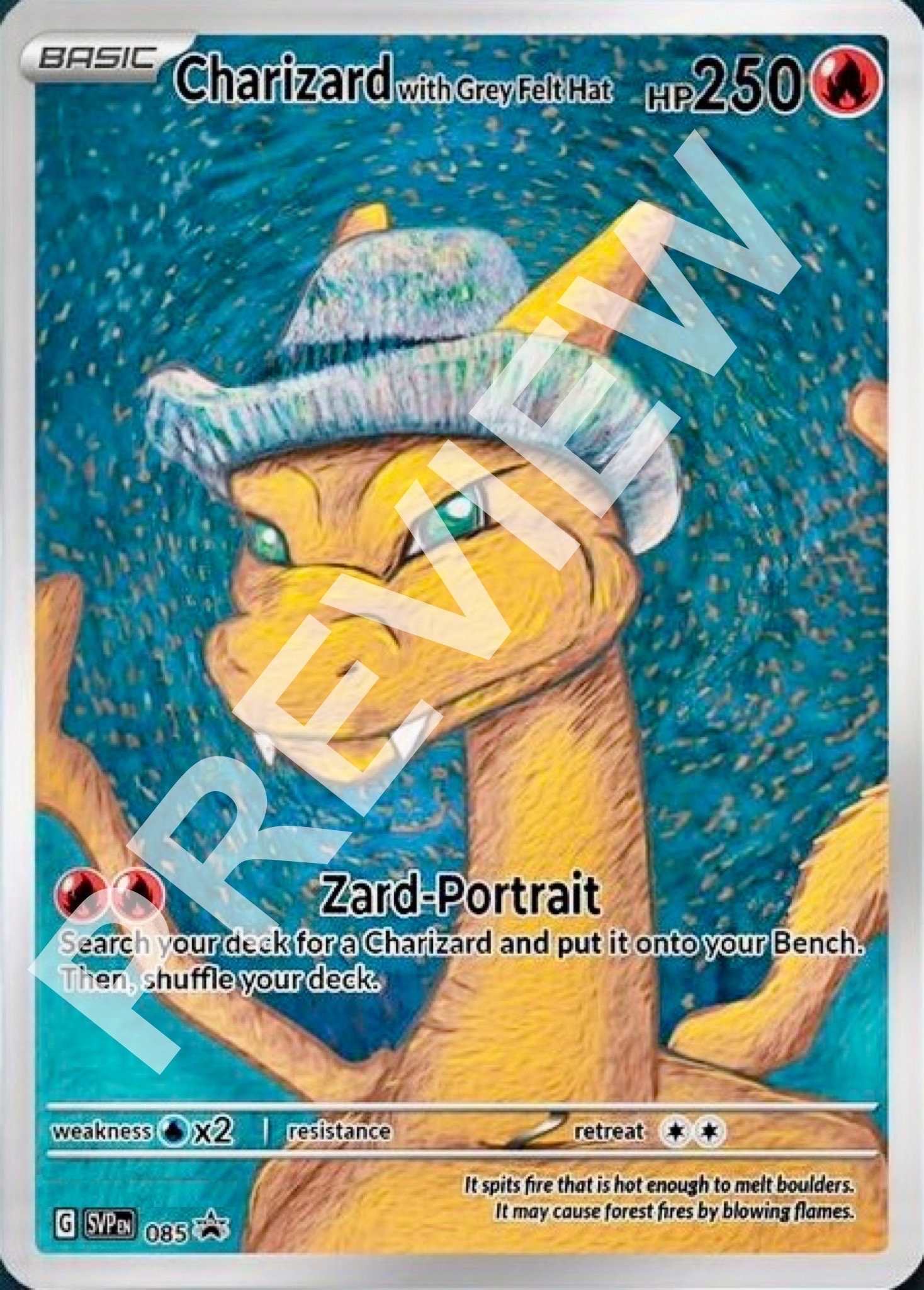 Charizard With Grey Felt Hat VAN GOGH Custom Promo Holographic