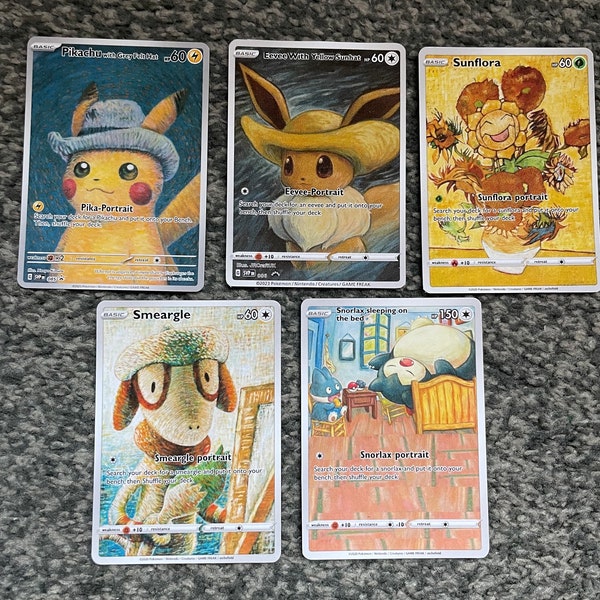 Ensemble complet Pokemon x Van Gogh personnalisé (Pikachu avec chapeau en feutre gris) Promo unique - holographique - carte proxy Pokemon fait main