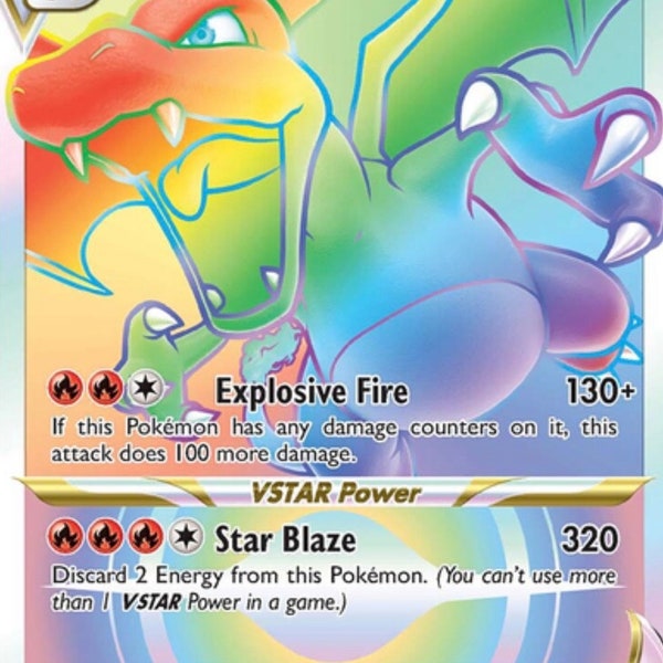 Charizard VSTAR 174/172 Rainbow Full Art - Holographic - Brilliant Stars - Secret Rare Pokemon Proxy Card - HANDMADE - PSA graded