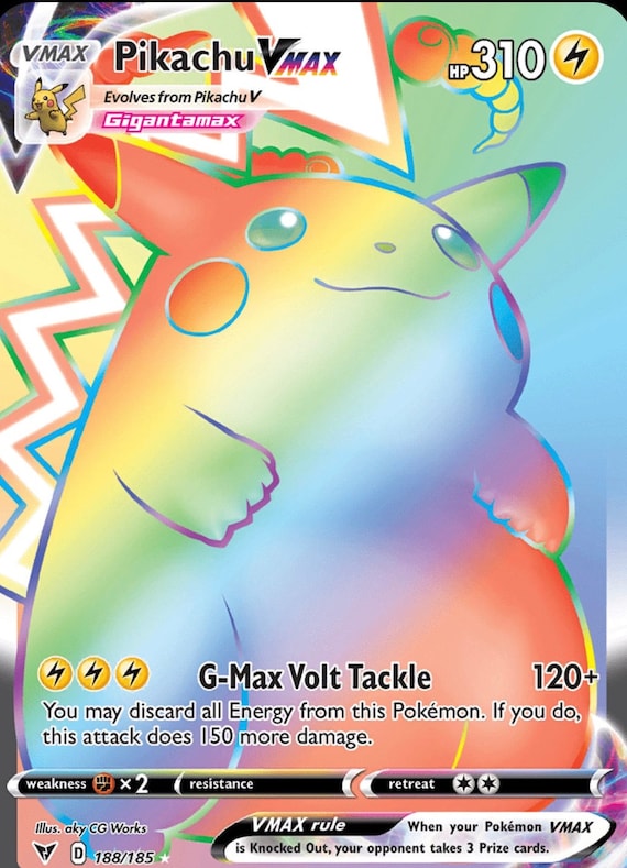 Pikachu VMAX 188/185 Rainbow Vivid Voltage Hyper Rare - Holographic -  Secret Rare Pokemon Proxy Card - HANDMADE - Holy Grail PSA