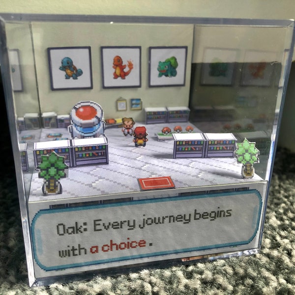 Pokémon 3D Acrylic Display Professor Oak Fire Red Leaf Green Game Cube Diorama - Gaming Ornament