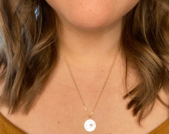 Gold Opal Stars Pendant, coin necklace, celestial jewelry, birthday gift for her, star necklace, boho necklace, north star necklace
