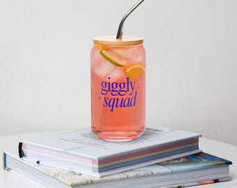 Giggly Squad glass tumbler with lid