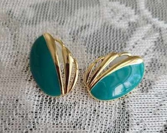80s Vintage Gold Tone & Turquoise Earrings