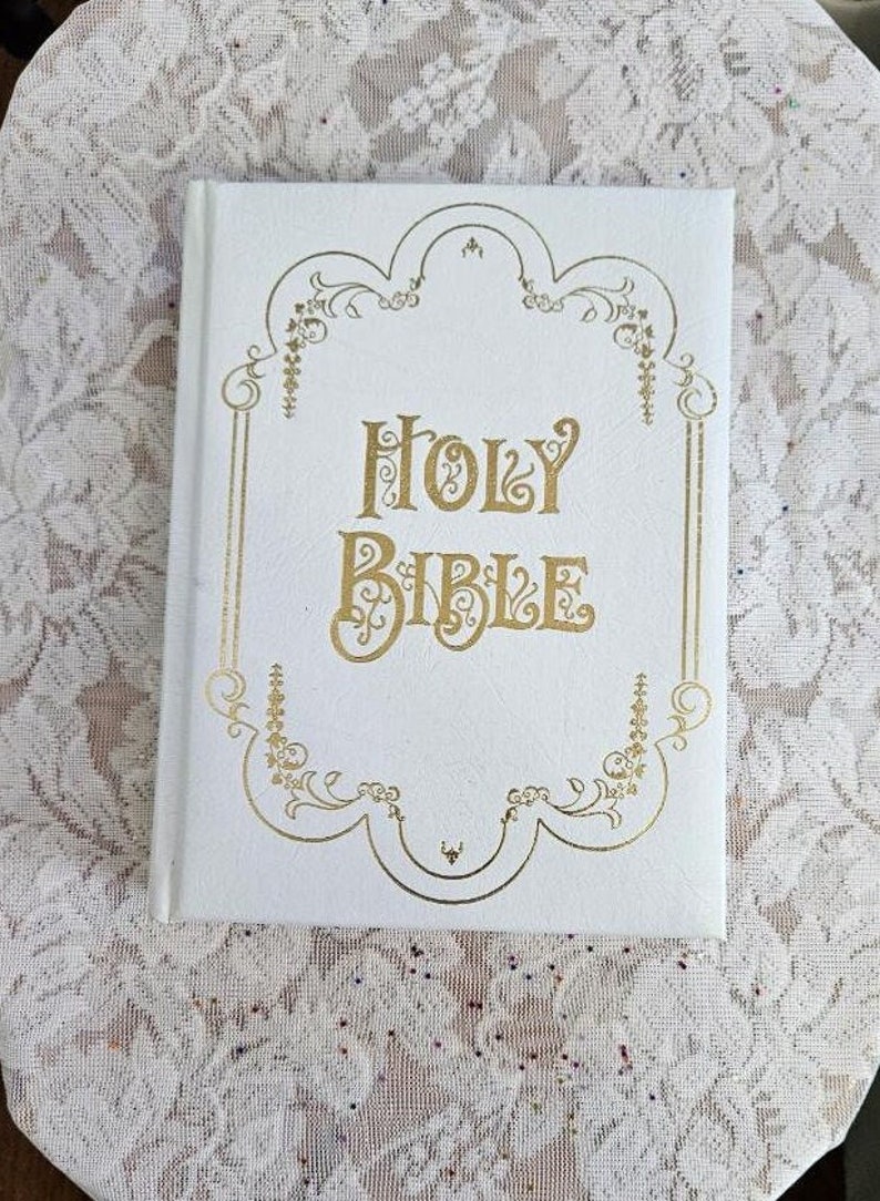 Vintage White Leather Holy Catholic Bible