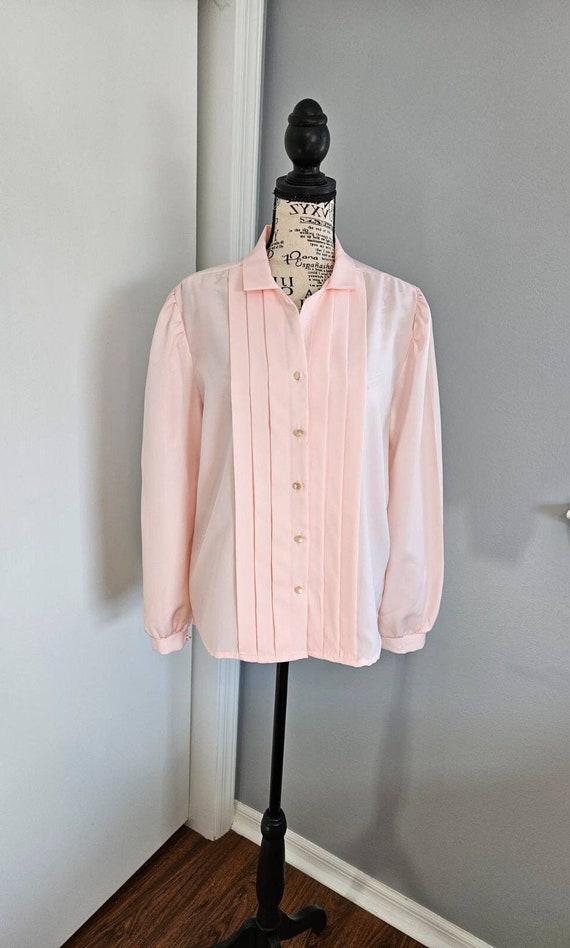 Vintage Preppy Style 1980s Button Up Soft Pink Pl… - image 1