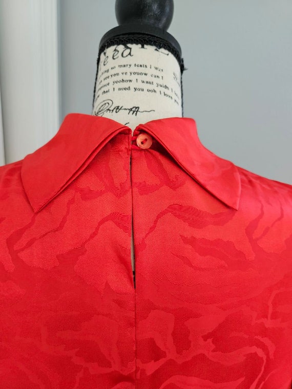 Vintage 80s Red Silky High Collar Neck Blouse By … - image 6