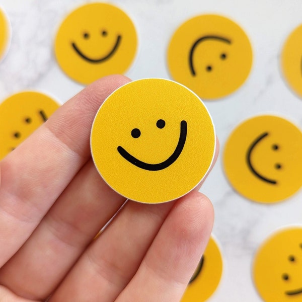 Mini Smile Stickers, 1.25" Small Cute Colorful Yellow Happy Sticker Pack of 3+ Happy Vinyl Stickers for Phone, Water Bottle, Laptop...