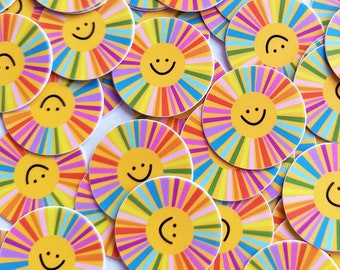 Mini Happy Sun Stickers: 1.25&quot; Waterproof Vinyl Stickers