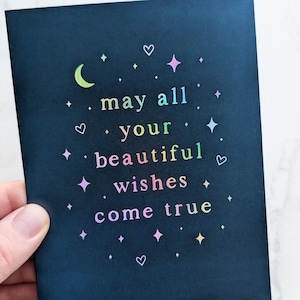 Holographic Moon & Stars Birthday Card: Celestial Wishes