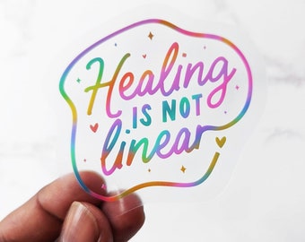Healing is not Linear Clear Rainbow Sticker Mental Health Rainbow Aesthetic Sticker Laptop Mirror Water Bottle Vinyl Sticker