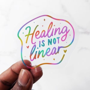Healing is not Linear Clear Rainbow Sticker Mental Health Rainbow Aesthetic Sticker Laptop Mirror Water Bottle Vinyl Sticker