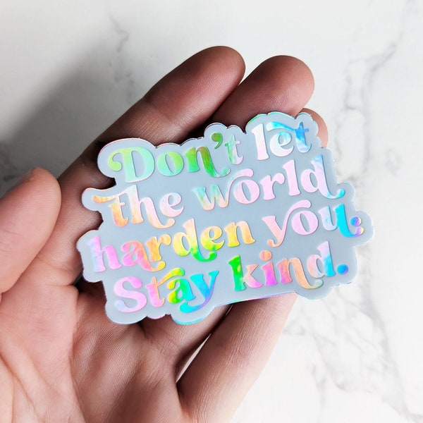 NEW! "Stay Kind" Holographic Kindness Sticker for Car, Laptop, Water Bottle, Holo Vinyl Aesthetic White Rainbow Holographic Kindness Sticker