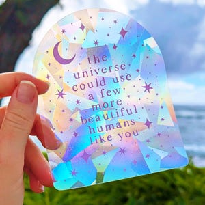 LAST ONES! Pastel PURPLE Rainbow Suncatcher Sticker: Moon & Stars Window Prisms Decal Gift “The universe could use more beautiful humans...
