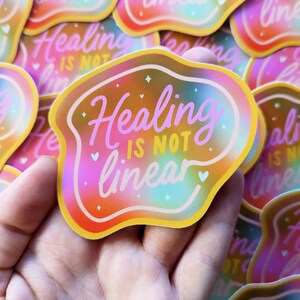 Healing is not Linear Colorful Rainbow Healing Sticker Mental Health Rainbow Aesthetic Sticker Laptop Mirror Water Bottle Vinyl Sticker image 4