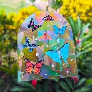 Celestial Butterflies & Moths Suncatcher Sticker: Rainbow Window Decal