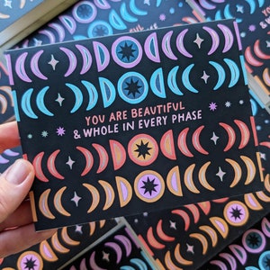 Holographic Moon Phase Card: Celestial Art, Healing Gift
