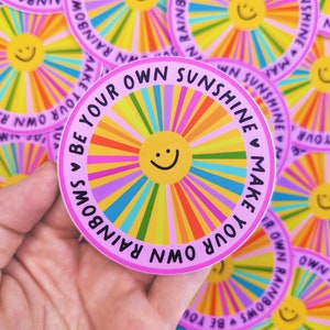 Happy Sun Rainbow Sticker: Smiling Face Vinyl Decal (3&quot;)