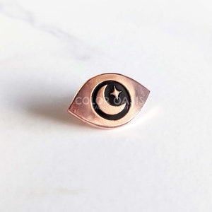 Moon Gazing Eye Enamel Pin: Rose Gold Celestial Pin
