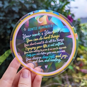 Gentle Reminders Suncatcher Sticker Mental Health Rainbow Suncatcher Sticker, Positive Affirmations Suncatcher Aesthetic Sun Catcher Sticker