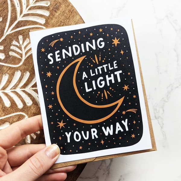 100% Recycled Greeting Cards "Sending a little light your way" • Stars & Moon Cards, Blank Cards for Snail Mail, Eco-Friendly Recycled Cards