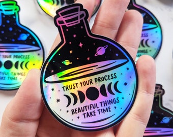 Trust Your Process Holographic Mystical Potion Bottle Sticker Galaxy Moon Phase Holographic Sticker