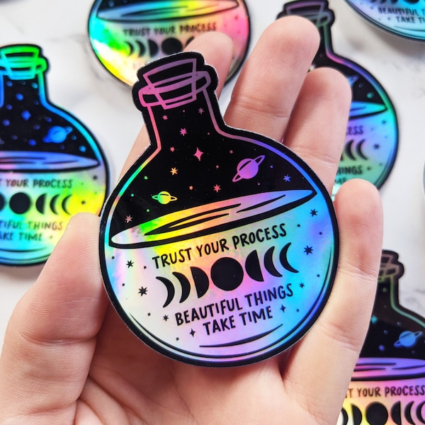 Trust Your Process Holographic Mystical Potion Bottle Sticker Galaxy Moon Phase Holographic Sticker