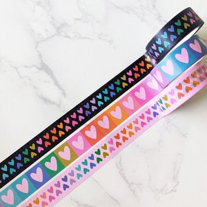 NEW Cute Little Rainbow Hearts Washi Tape for Envelopes, Gifts, Crafts, & Journals, Happy Love Colorful Washi Tape by Color Oasis Set of all 3! :)