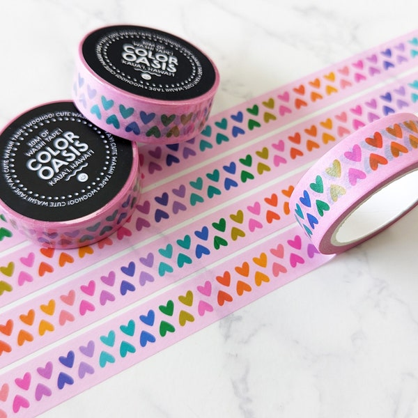 NEW! Cute Little Rainbow Hearts Washi Tape for Envelopes, Gifts, Crafts, & Journals, Happy Love Colorful Washi Tape by Color Oasis