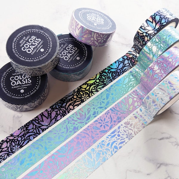 NEW COLORS! Holographic Floral Plant Washi Tape, Floral Pattern Washi Tape, Artistic Washi Tape, Holographic Aesthetic Washi Tape