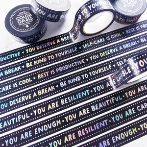 Holographic Positive Affirmations & Healing Reminders Washi Tape, Paper Craft Tape, Cute Mental Health Washi Tape by Color Oasis Hawaii