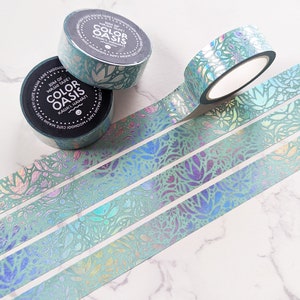 NEW COLORS! Holographic Botanical Plant Washi Tape, Elegant Washi Tape, Floral Pattern Washi Tape, Holographic Pastel Aesthetic Washi Tape