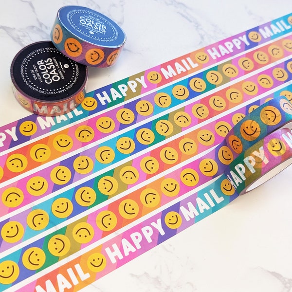 Full Roll of Happy Mail Washi Tape for Envelopes, Gifts & Joyful Packages | Smiling Faces Washi | Spread Happiness with Every Delivery!