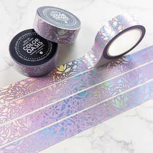 Pastel Aesthetic Floral Washi Tape, Beautiful Flowers & Plants Washi Tape Holographic Foil Artwork Washi Tape by Color Oasis Hawaii