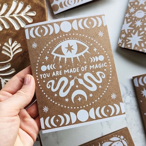 Witchy Moon Phases Card: Snake & Evil Eye, Recycled Kraft Paper