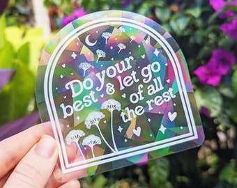 Dandelions Rainbow Suncatcher Sticker "Do your best & let go of all the rest" • Mental Health Rainbow Sun Catcher Decal Stickers 4"