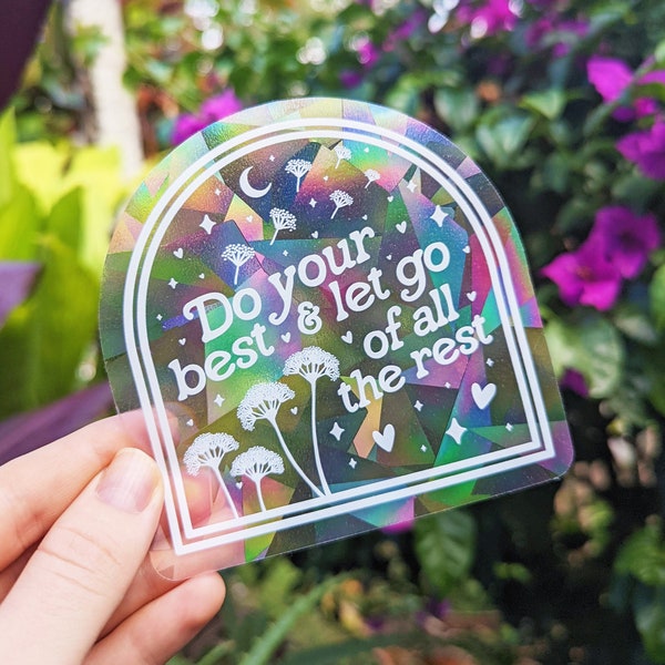 Dandelions Rainbow Suncatcher Sticker "Do your best & let go of all the rest" • Mental Health Rainbow Sun Catcher Decal Stickers 4"