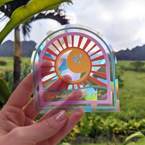 Rainbow Suncatcher Sticker: Sun & Moon Window Cling Decal