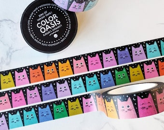 NEW! Happy Stargazing Cats Washi Tape, Cute Cats Washi Tape for Planners, Crafts, and Journals, Cat Lover Gifts, Colorful Rainbow Washi Tape