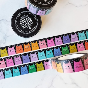 NEW! Happy Stargazing Cats Washi Tape, Cute Cats Washi Tape for Planners, Crafts, and Journals, Cat Lover Gifts, Colorful Rainbow Washi Tape