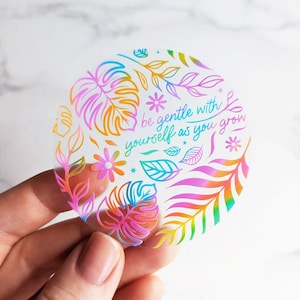 NEW Be Gentle With Yourself As You Grow Clear Rainbow Plants Aesthetic Sticker Laptop Mirror Water Bottle Sticker Mental Health Sticker Rainbow