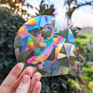 Celestial Gecko Suncatcher Sticker: Rainbow Maker Window Decal