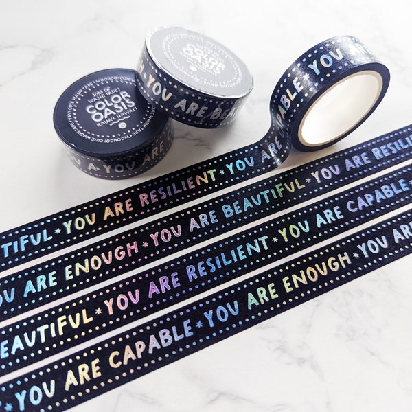 NEW! Healing Positive Reminders & Affirmations Washi Tape for Planners, Crafts, Journaling Tape, Mental Health Washi Tape, Holographic Foil