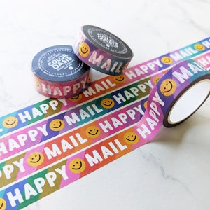 NEW! Full Roll of Happy Mail Washi Tape for Envelopes, Gifts & Joyful Packages | Smiling Faces Washi | Spread Happiness with Every Delivery!