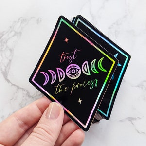 Holographic Moon Phase Evil Eye Sticker: Waterproof Vinyl Decal