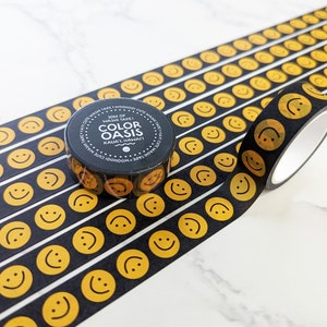 New! Cute Smiling Faces Washi Tape for Mail, Journals, Crafting & more :) Black Yellow Classic Smiles Happy Washi Tape by Color Oasis Hawaii