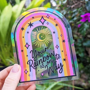 Rainbow Suncatcher Decal: Celestial Sun, Moon & Stars Window Sticker